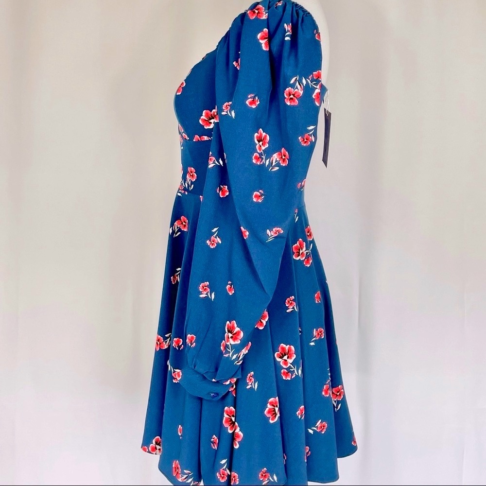 Mini Floral Puffed Long Sleeve Square Neck Ukrainian Designer Dress